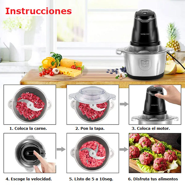 Picadora Eléctrica Multiuso de Acero Inoxidable – 2 L de Capacidad