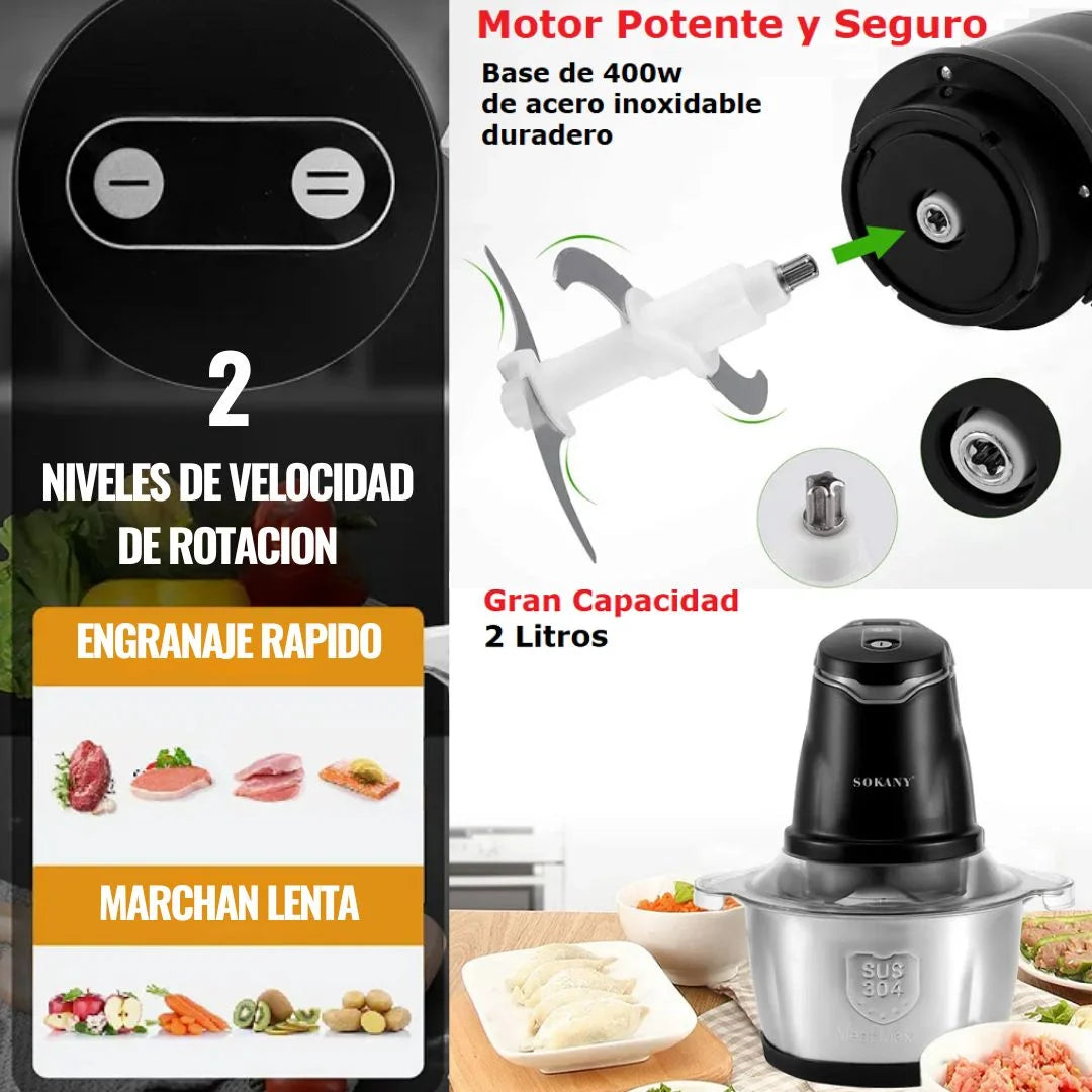 Picadora Eléctrica Multiuso de Acero Inoxidable – 2 L de Capacidad