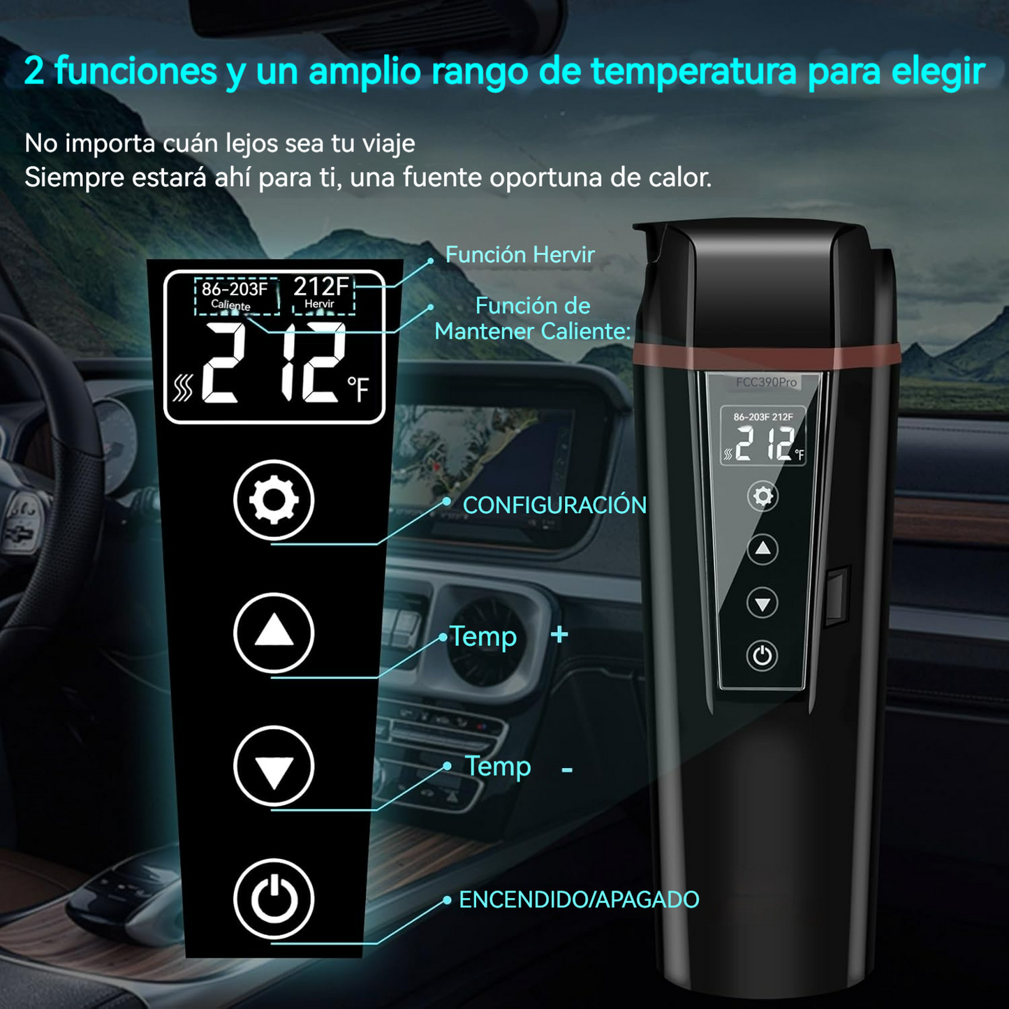 Hervidor Eléctrico para Coche con Control Digital de Temperatura y pantalla LED