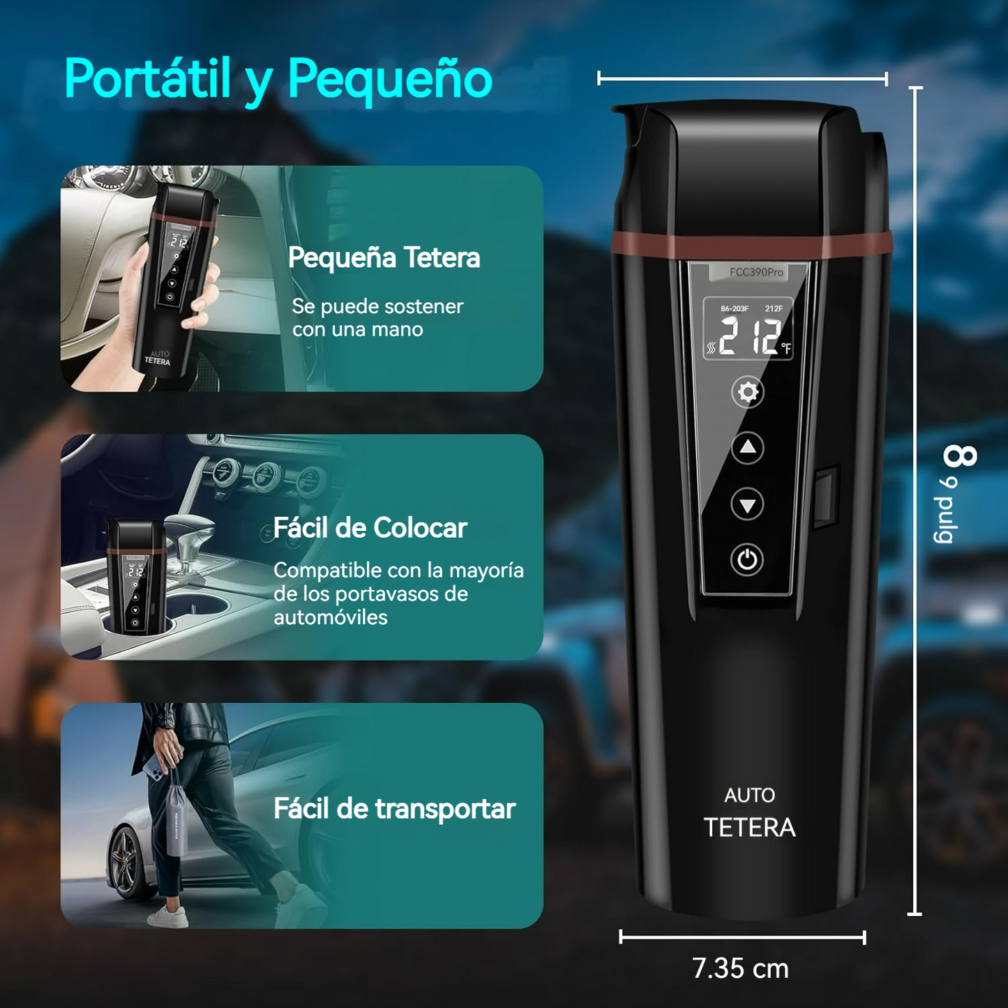 Hervidor Eléctrico para Coche con Control Digital de Temperatura y pantalla LED
