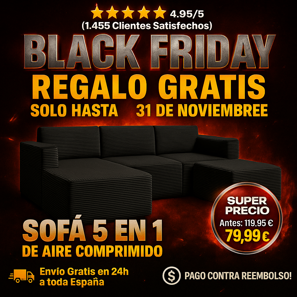 Un sofa cama aburrido promedio cuesta minimo €200, este se infla solo con aire comprimido, es de lujo y solo cuesta menos de €80