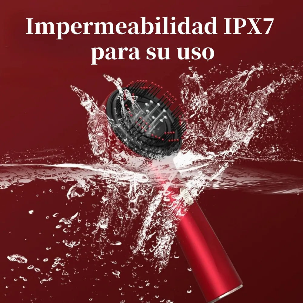 Cepillo Eléctrico Capilar 2 en 1 con Masajeador de Cerdas, Luz Roja Terapéutica y Aplicador de Aceites