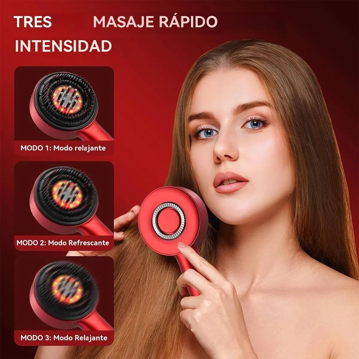 Cepillo Eléctrico Capilar 2 en 1 con Masajeador de Cerdas, Luz Roja Terapéutica y Aplicador de Aceites