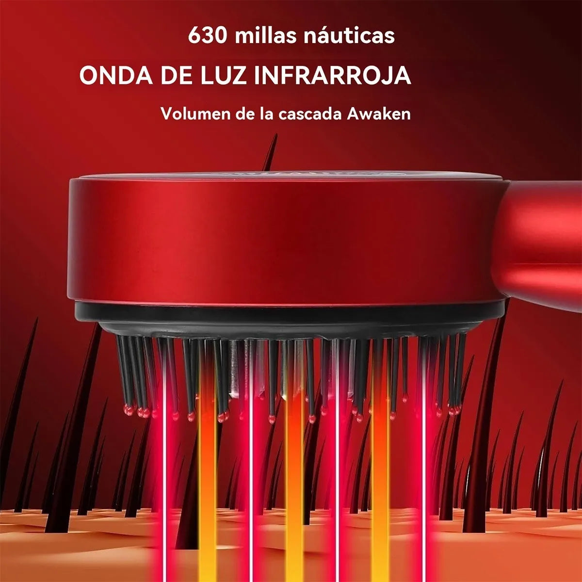 Cepillo Eléctrico Capilar 2 en 1 con Masajeador de Cerdas, Luz Roja Terapéutica y Aplicador de Aceites