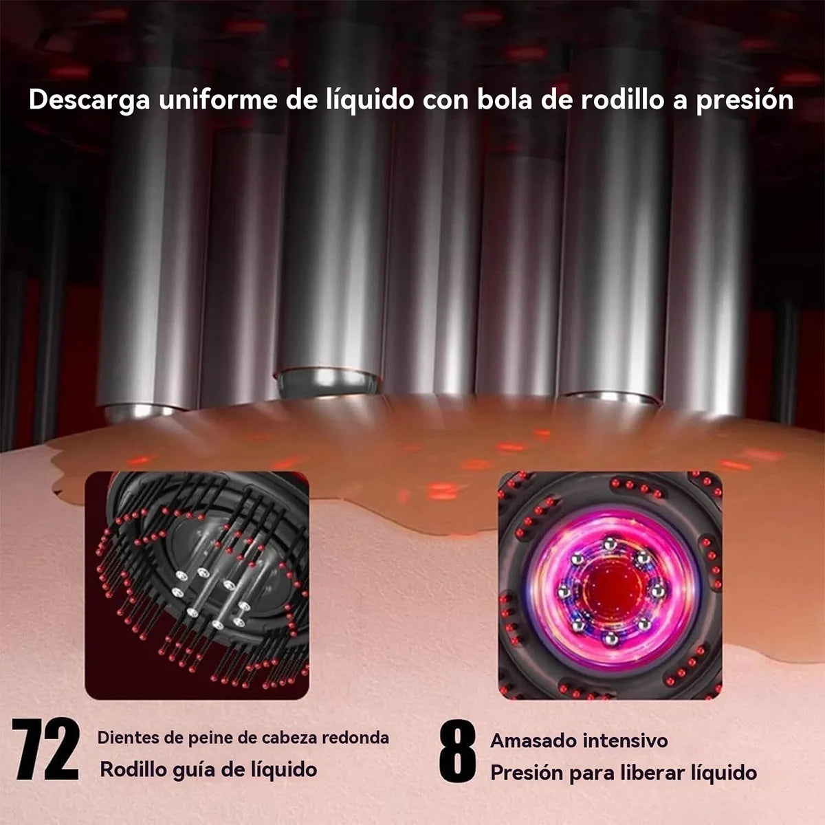 Cepillo Eléctrico Capilar 2 en 1 con Masajeador de Cerdas, Luz Roja Terapéutica y Aplicador de Aceites