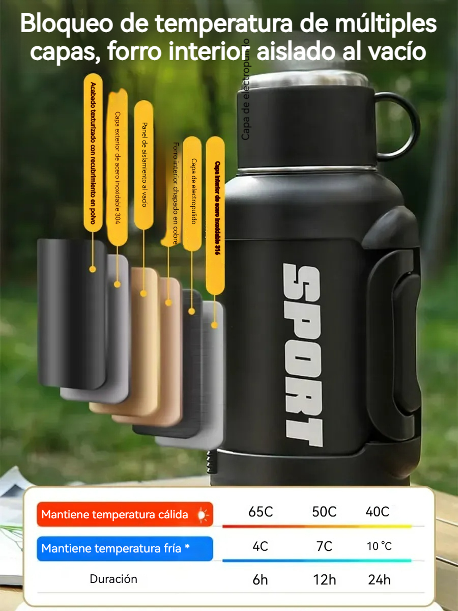 Vaso Térmico de Acero Inoxidable con Doble Tapa y Capacidad Extra Grande