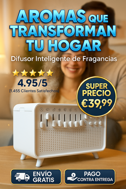 Difusor 5 en 1 con Humidificador Ultrasónico, Ruido Blanco, Luz Ambiental y Temporizador