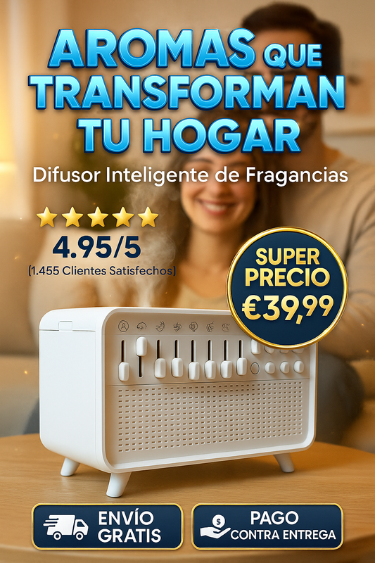 Difusor 5 en 1 con Humidificador Ultrasónico, Ruido Blanco, Luz Ambiental y Temporizador
