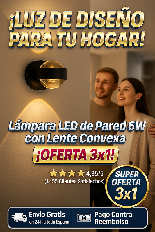 3 x 1 - Lámpara de pared LED de 6W con lente convexa de cristal, para dormitorio, pasillo, escaleras, sala de estar, decoración