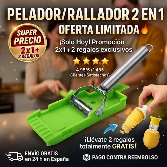 2X1 en el Pelador/Rallador 2 en 1 + Base + 2 regalos especiales GRATIS