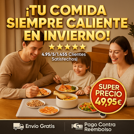 Alfombra térmica para calentar la comida en la mesa este invierno.