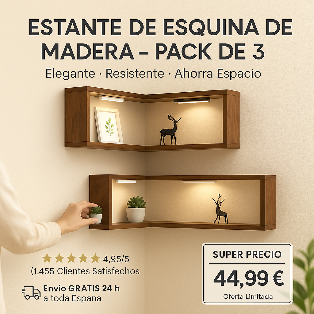 Estante de esquina de madera