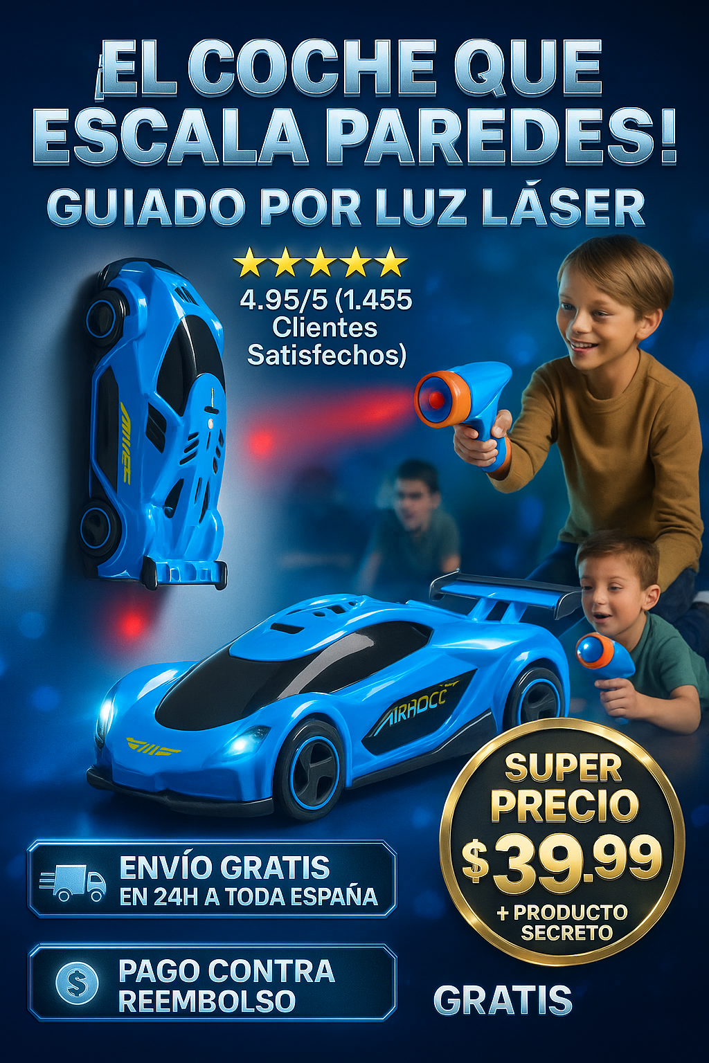 Coche de carreras de pared guiado por luz