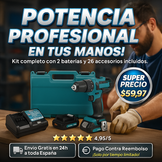 Potente Kit Taladro Inalámbrico De 68 Voltios Full + Accesorios