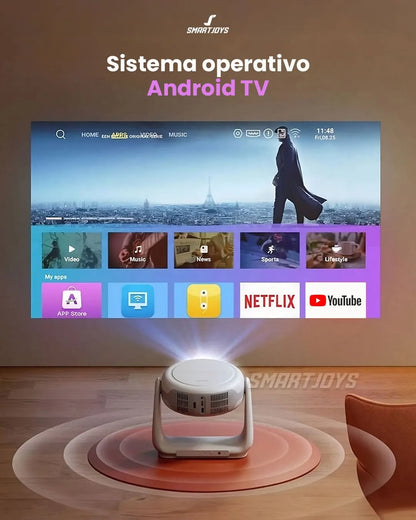 Proyector Portátil Recargable– Android TV, WiFi 6, Bluetooth 5.2 y enfoque automático